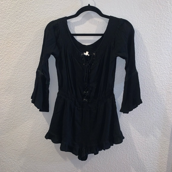 En Creme Other - Cute Front Tie, Off Shoulder, Elastic Waist Romper/Cover Up